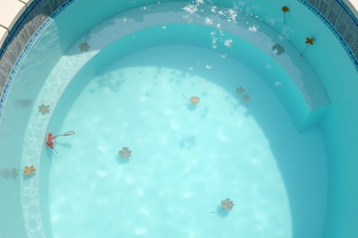 Eau de piscine trouble et laiteuse indiquant un excès de chlore ou de javel dans le bassin