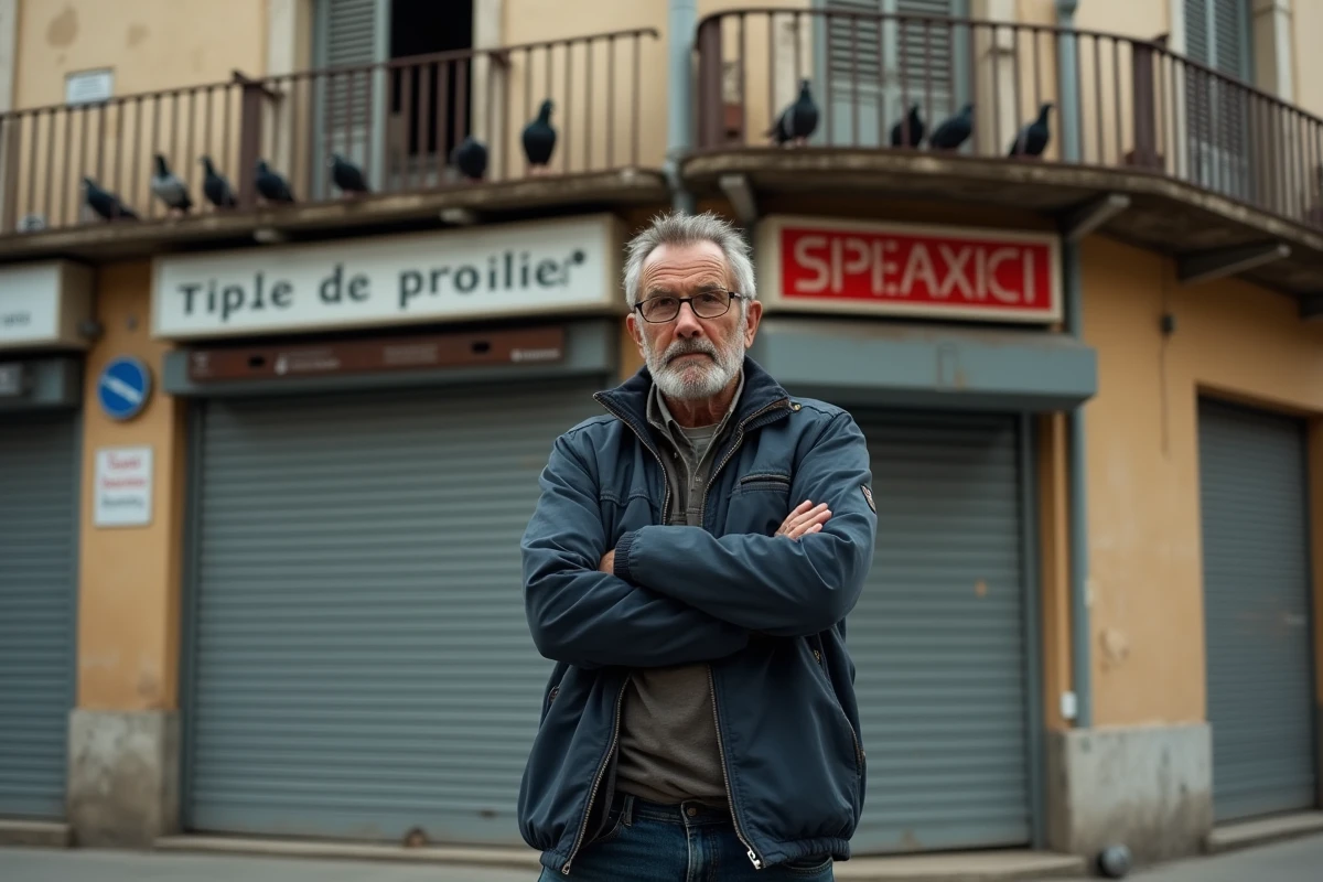 Habitant d'un quartier sensible du 9ème arrondissement de Marseille devant des commerces fermés et une façade dégradée