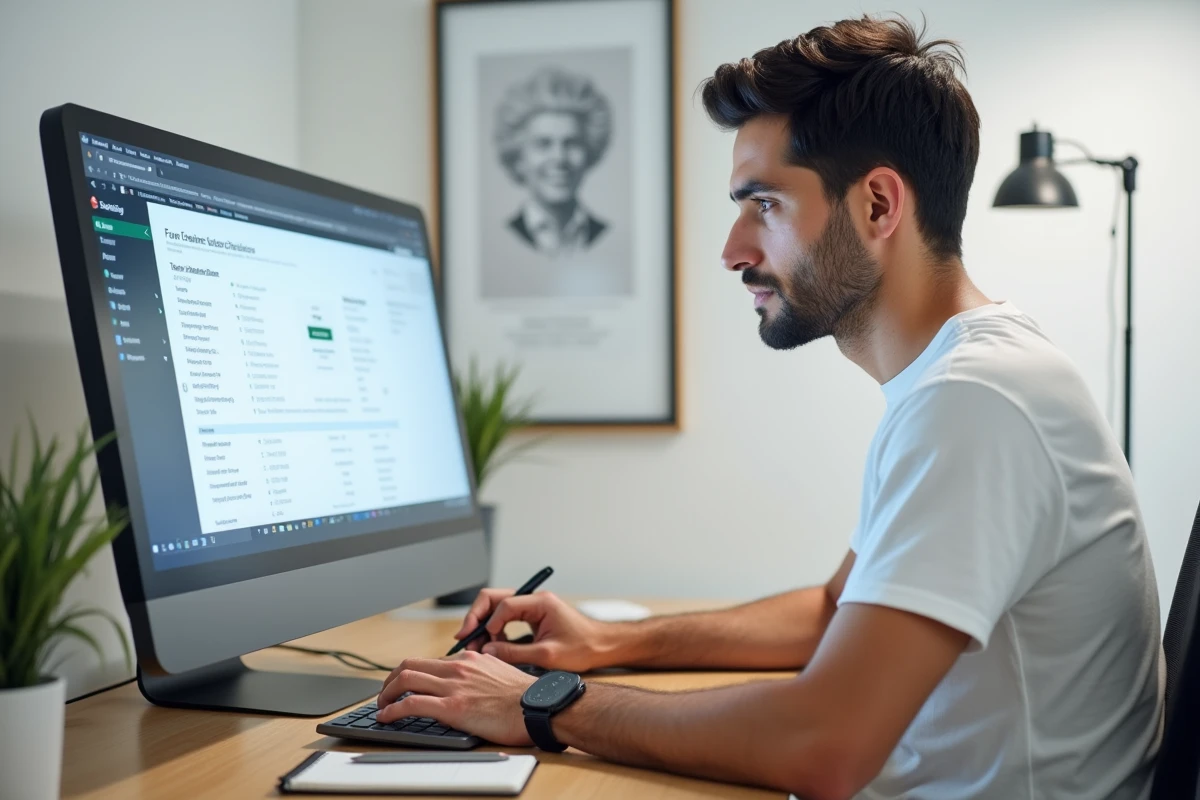 Homme analysant les détails tarifaires d'un abonnement Real Debrid sur son ordinateur de bureau